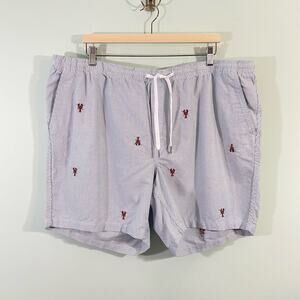 Lands' End Men's Blue Stripes Lobster Embroidered Pull On Shorts Size XXL